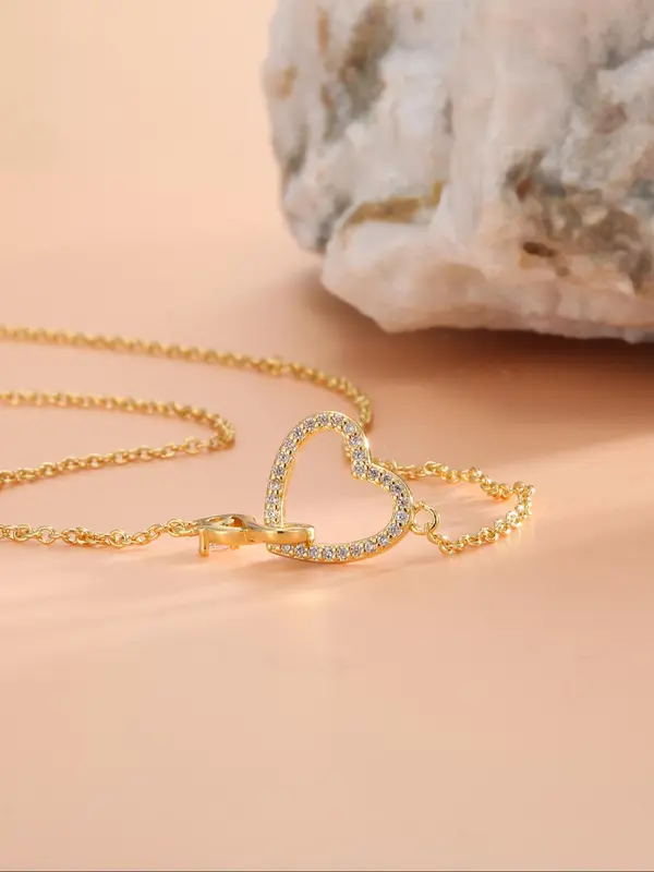 Infinity Symbol & Heart Design Pendant Necklace, Elegant Artificial Zircon Decor Necklace for Women for Party, Daily Decor, Trendy All-match & Exquisite Jewelry for Birthday Gift 4
