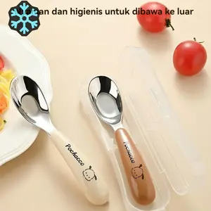 Set Sendok Garpu Bayi Stainless Steel dengan Kotak – Alat Makan Anak Portabel & Aman untuk Perjalanan dan Sekolah