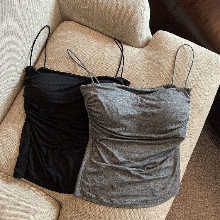 Product Introduction of Pure Pleated Small Sling Vest Women's Fixed Chest Pad Student Girl Hot Sale red  coquette 5