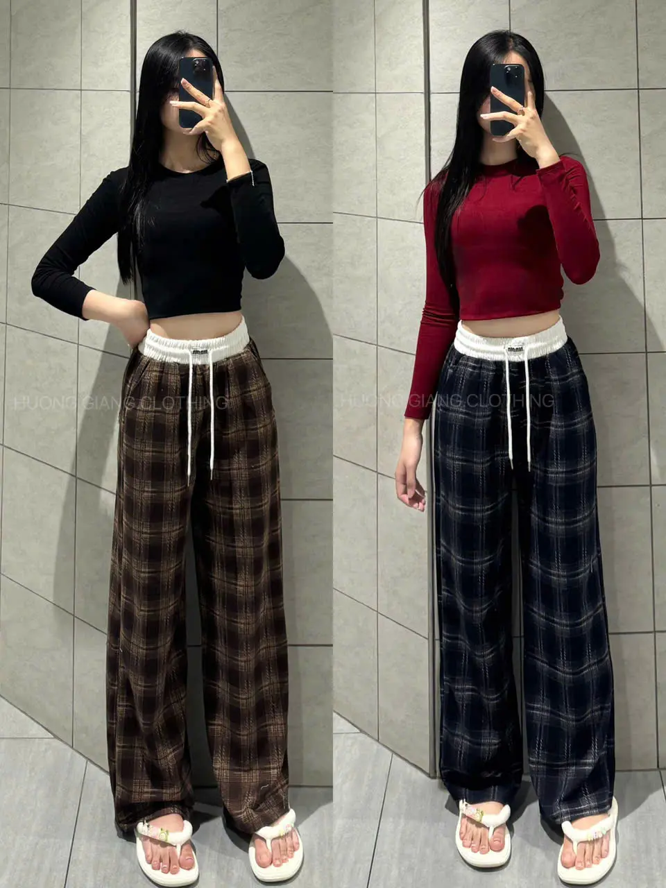 QUẦN SUÔNG DẠ KẺ CẠP PHỐI TRẮNG MÁC CHỮ MỀM MỊN CO DÃN TỐT CHO MUA THU ĐÔNG_HUONGGIANG.CLOTHING