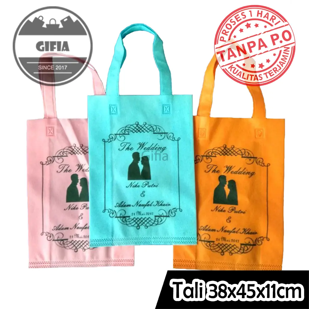 100pcs 38x45x11cm Goodie Bag Custom Sablon / Tas Spunbond Handle / Tas Kain