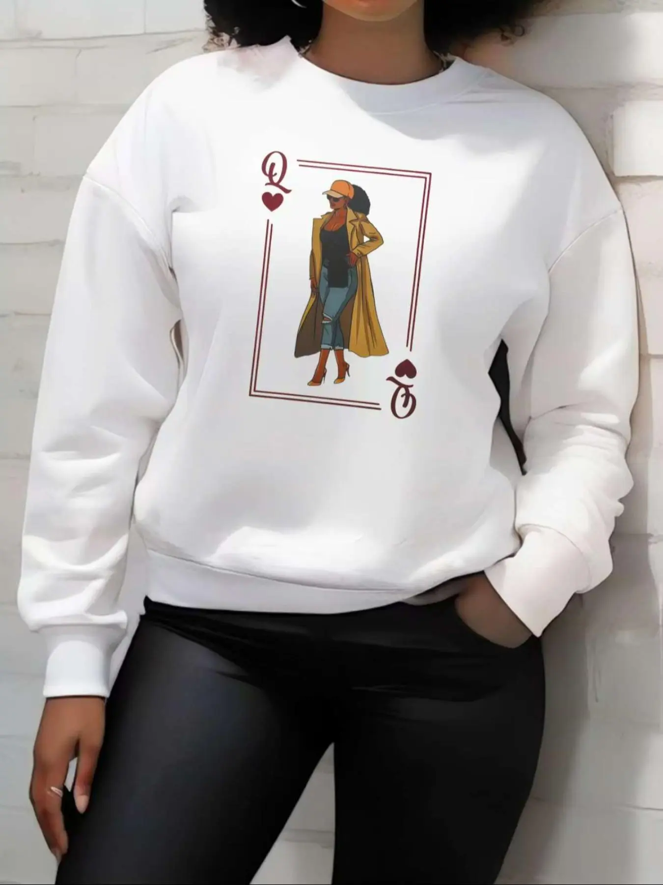 Women's Letter & Figure Print Round Neck Sweatshirt, Fashion Casual Crew Neck Pullover for Daily Holiday Outdoor Wear, Women Clothing for Fall & Winter