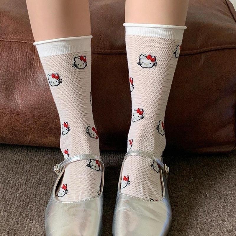 Product Introduction of Cartoon Sanrio Socks Cute Hello Kitty Bow Mid-tube Socks Cotton Thin  Mesh Hollow Breathable Socks Sweet Girly Heart Gifts 20