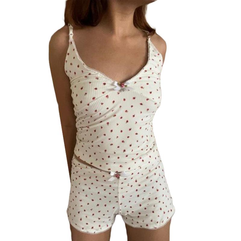 Women Pajama Set, Flower Print Sleeveless V-neck Camisole with Shorts 5