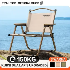 TrailTop Kursi Lipat Kermit Kursi Pantai Lipat Dengan Gagang Kayu Kursi Camping Beban 150kg Furniture Aluminium Outdoor
