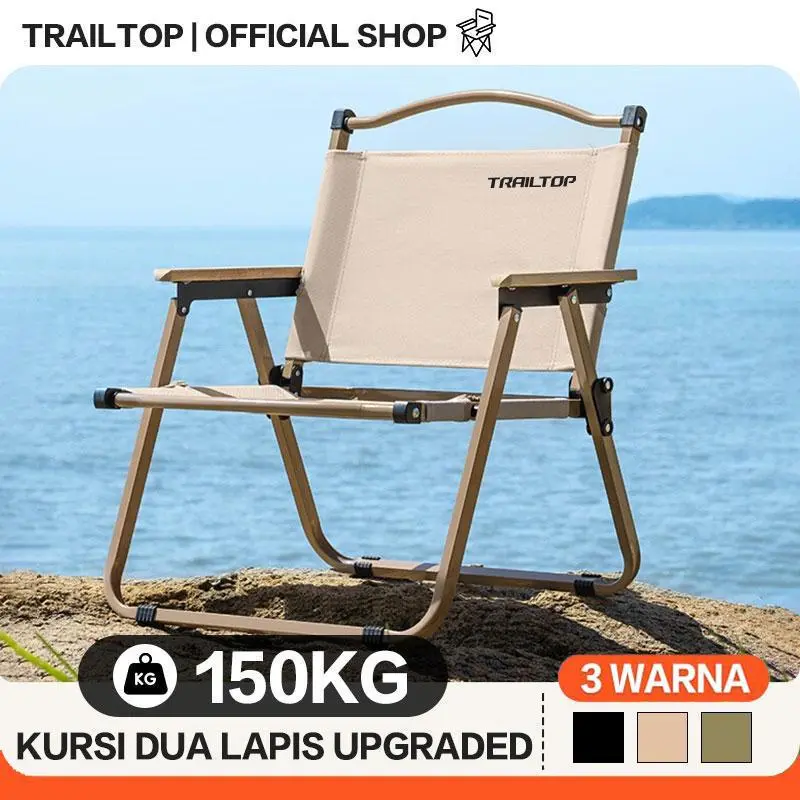 TrailTop Kursi Lipat Kermit Kursi Pantai Lipat Dengan Gagang Kayu Kursi Camping Beban 150kg Furniture Aluminium Outdoor