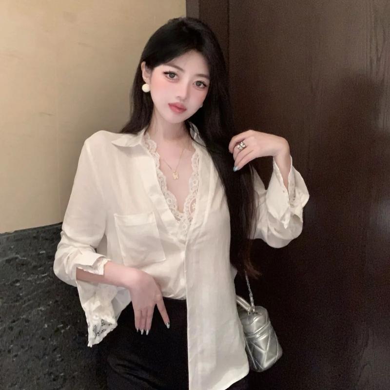 Product Introduction of Áo Sơ Mi Vải Lanh Và Cotton Màu Trắng, Giả Hai Mảnh, Dành Cho Mùa Hè Của Phụ Nữ, Áo Sang Trọng Và Đẹp Cao Cấp Dài Trung Bình Ren Chống Nắng 3