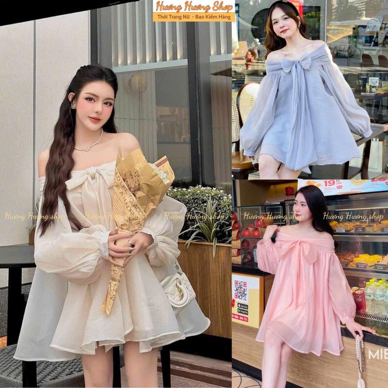  Váy Babydoll Trễ Vai Nơ Ngực Chất Voan Tơ 2 Lớp Mềm Mại Đầm Bánh Bèo Tiểu Thư Xinh Xắn Nữ Voi him entlg 
