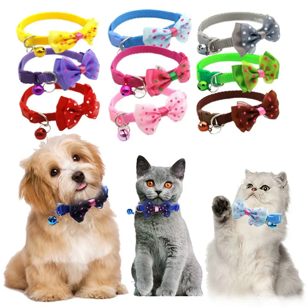 Pet Accessories Decorative Cat Bowknot Bell Collar Adjustable Multicolor Bell Dots Cat Collar with Bell Polypropylene fiber Cat Bowknot Necklace Photograph