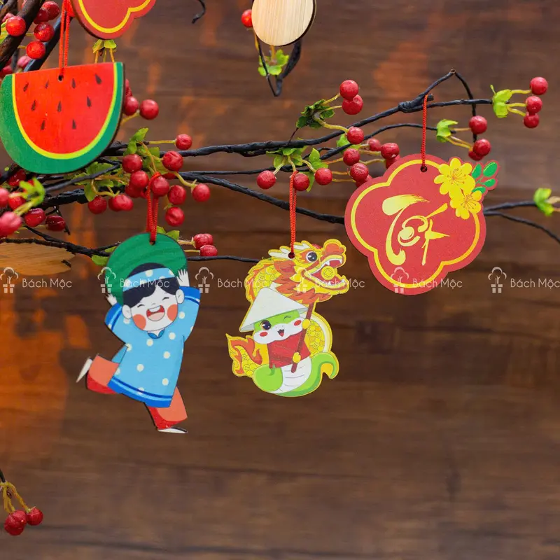 Set 10 hình gỗ (Mua 4 tặng 1) trang trí cầu may mắn, thuận lợi cho cả năm 7