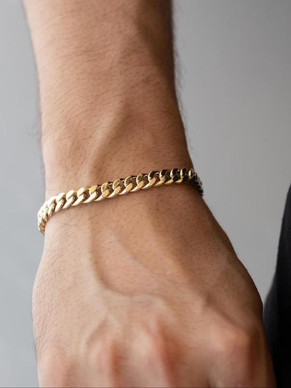 Men's Simple Plain Stainless Steel Curb Chain Lobster Closure Bracelet, Fashion Jewelry for Party, Daily Clothing Decor, Trendy All-match & Exquisite Jewelry for Birthday Gift 0
