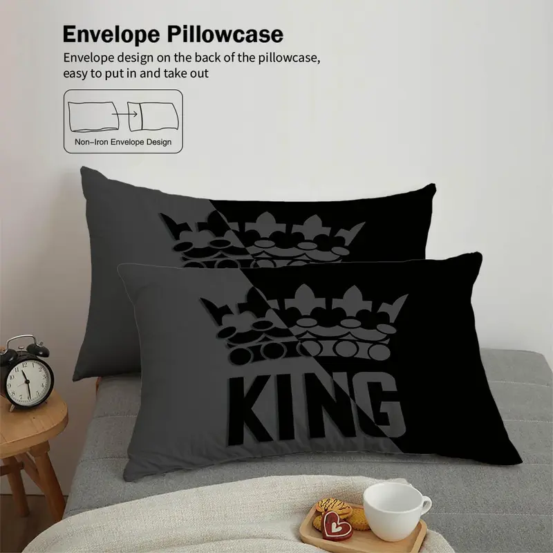 Crown Letter Print Bedding Set, 3 Counts/set Including 1 Duvet Cover & 2 Pillowcase, Soft Comfortable Bedding Set for Home Bedroom 8