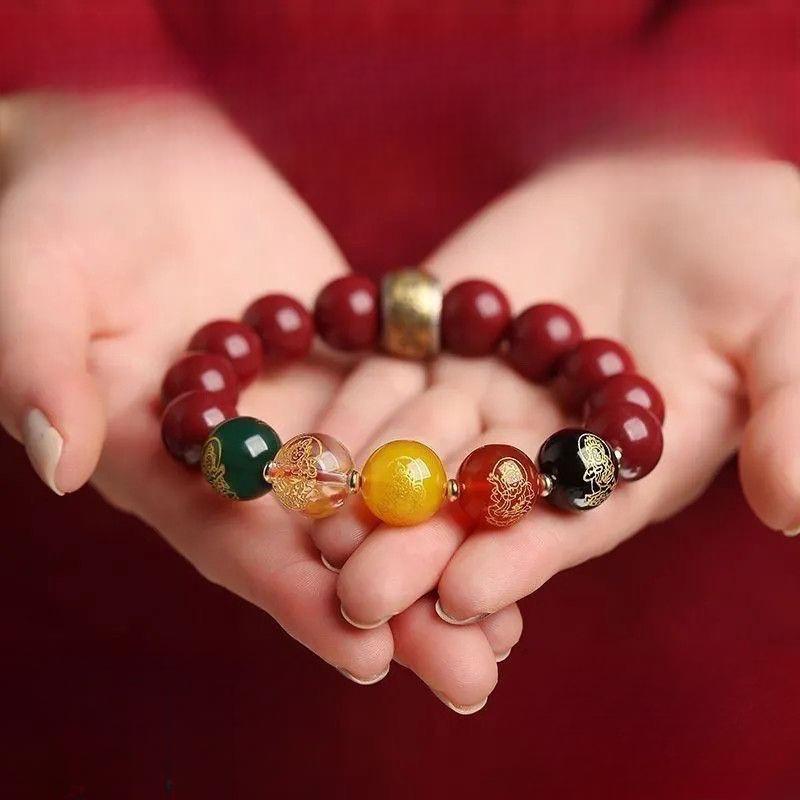 Vòng Tay Tài Lộc Chu Sa Thần Tài, Thiết Kế Năm Chiều Hạt May Mắn, Thích Hợp Cho Nam Và Nữ, Năm Chòm Sao, Đồ Trang Sức Năm Nguyên Tố, Lý Tưởng Để Làm Quà Tặng, Hàng Mới Về
