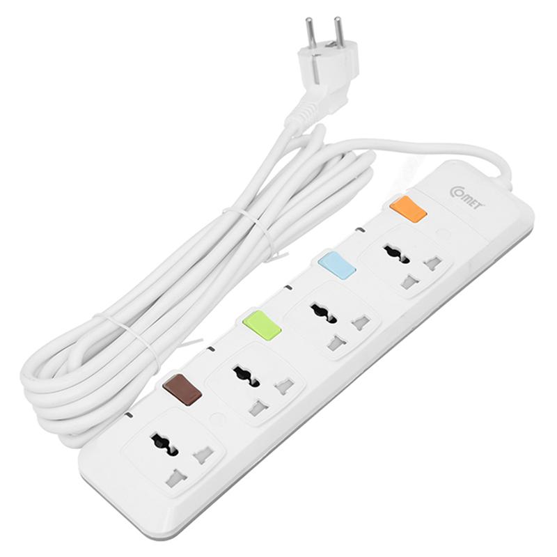 Ổ cắm nối dài Comet CESG2405, dây dài 5m, công suất 2500w, 4 ổ cắm đa năng kèm 4 công tắc