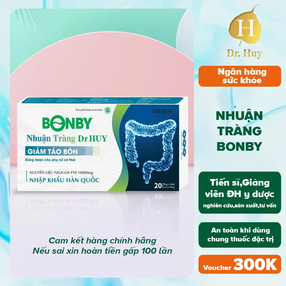 NHUẬN TRÀNG BONBY DRHUY dạng uống 20 ống . Hỗ trợ nhuận tràng, giảm táo bón. Dùng được cho phụ nữ có thai.Cam kết chất lượng