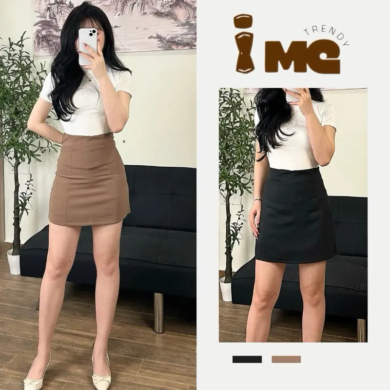 Chân Váy Chữ A Cạp Lưng Cao Chất Vải Mềm , Co Giãn - i Me Trendy