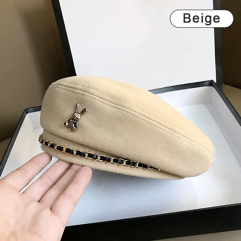 Mũ Nồi Mùa Đông, Phong Cách Nữ Nghệ Sĩ Pháp, Mũ Len Ấm Áp, Màu Trơn Quý Cô Thanh Lịch, Dễ Phối Đồ Với Mũ Họa Sĩ, Thiết Kế Hình Thỏ 6