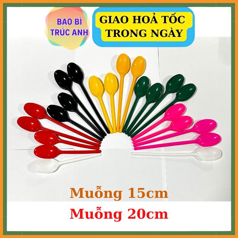 Lốc 100 Muỗng nhựa dùng 1 lần 15cm dùng ăn cơm , uống cafe , uống trà sữa 9