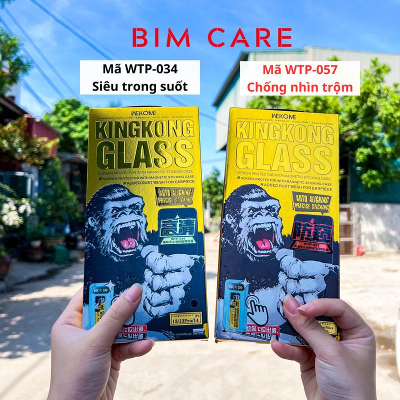 Kính cường lực WEKOME Kingkong HỘP VÀNG 3D tự rút bụi, dành cho Táo X đến 15 Promax có khung tự dán. Siêu trong suốt 034 và chống nhìn trộm 057, TẶNG KÈM 1 kính cường lực baiko 50K + 1 ốp chống sốc 50K, BIMCARE Kem