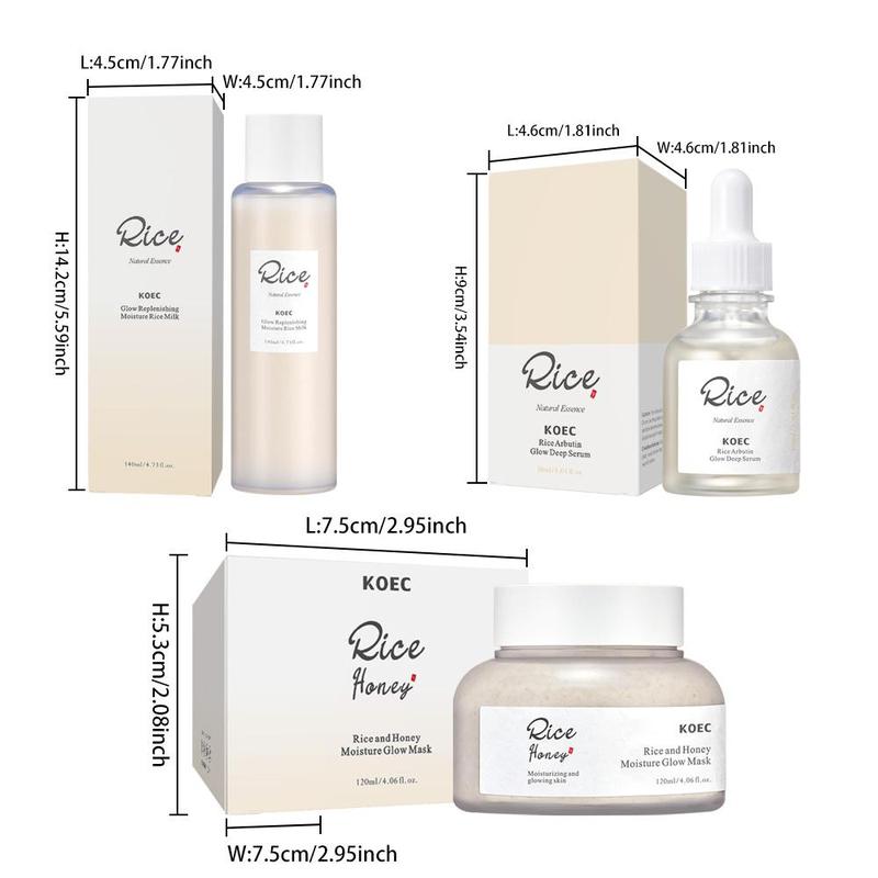 Product Introduction of Rice Extract Skin Care Kit, 3 Counts/set Moisturizing Facial Mask & Essence & Serum, Hydrating Skin Care Kit for Women & Men 1
