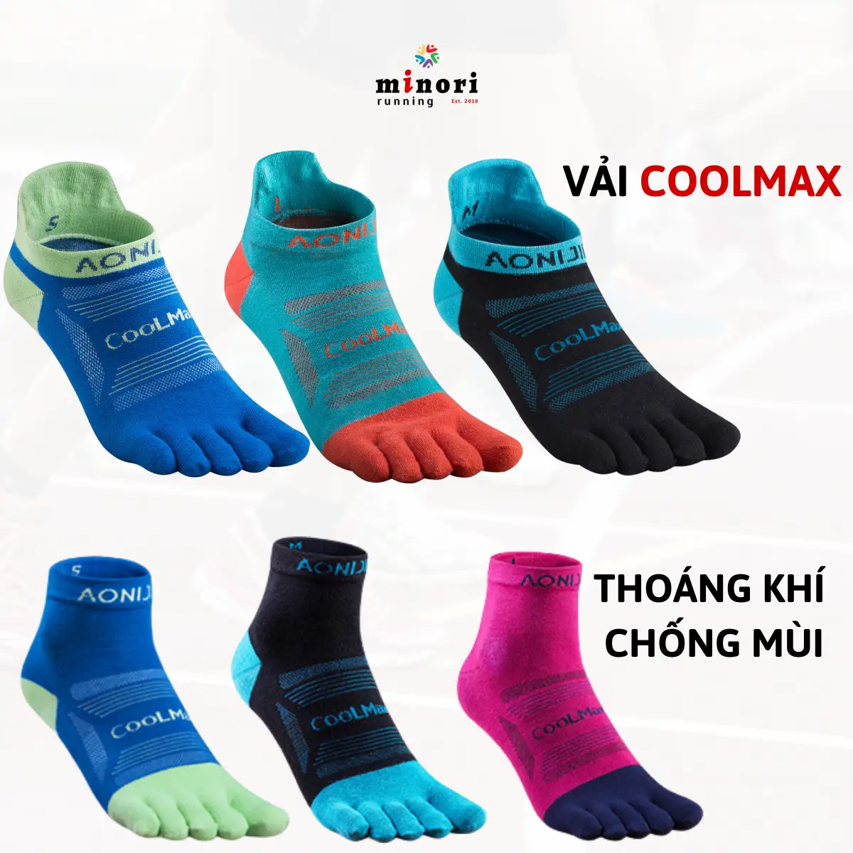 Vớ Tất Xỏ Ngón Cổ Thuyền Thể Thao Chạy Bộ Marathon Chạy Trail Đi Bộ Đường Mòn Aonijie E4801 E4802 tất  vớ Minori Store Sport