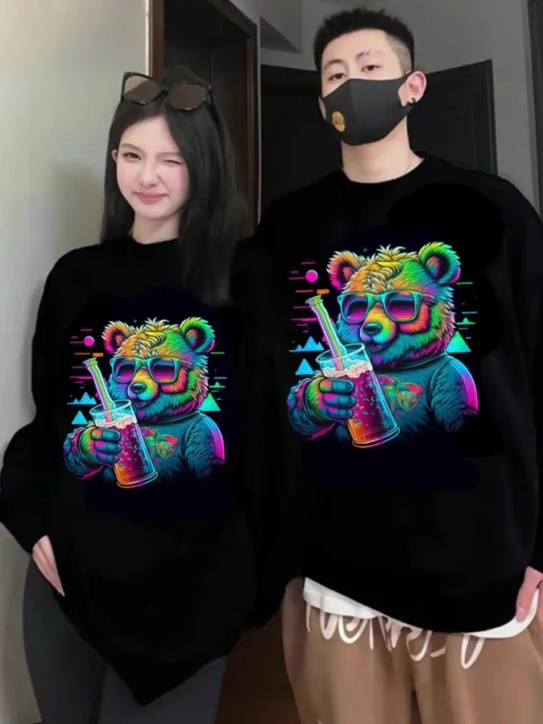 Áo  nỉ bông form rộng sweater hình GẤU nhiều mầu  kểu dáng unisex in 5D phong cách Hàn Quốc