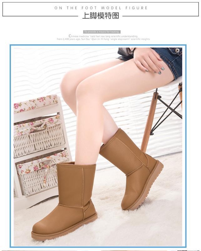 Product Introduction of Winter Non-Slip Boots High Leather plus Velvet Thick Cotton Boots Leisure Warm Non-Slip Waterproof Short Boots Women's Soft Bottom Girl Footwear 5