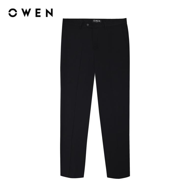  OWEN - Quần tây nam Slim Fit QS231524 Màu Đen Chất liệu Nano   Hoạ tiết Kẻ nhỏ Menswear 