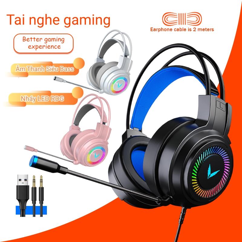 Tai nghe Gaming âm thanh 7.1, tai nghe chụp tai có dây, có mic đèn Led Jack cắm USB dành cho máy tính laptop điện thoại - bass cực hay Nhét Tai Nghe Nhạc Earphone