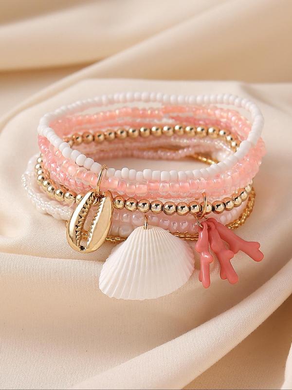 Boho Style Colorblock Beaded Anklet, Fashionable Shell & Leaf Charm Decor Anklet for Women & Girls, Elegant All-match Fashion Accessories for Daily Wear 2
