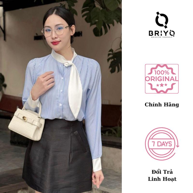 Áo sơ mi nữ dài tay cổ trụ phối thành cà vạt điệu đà BRIYO SM43 - Top, Women áo ống