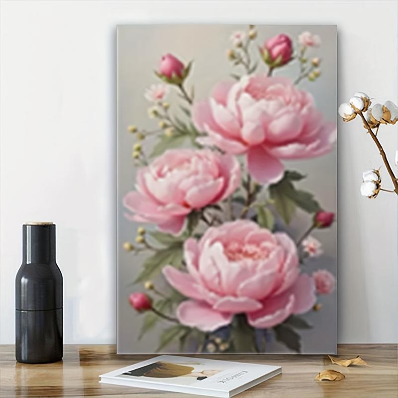 1pc Vibrant Pink Peony Canvas Art Print, Unframed - Elegant Floral Wall ...