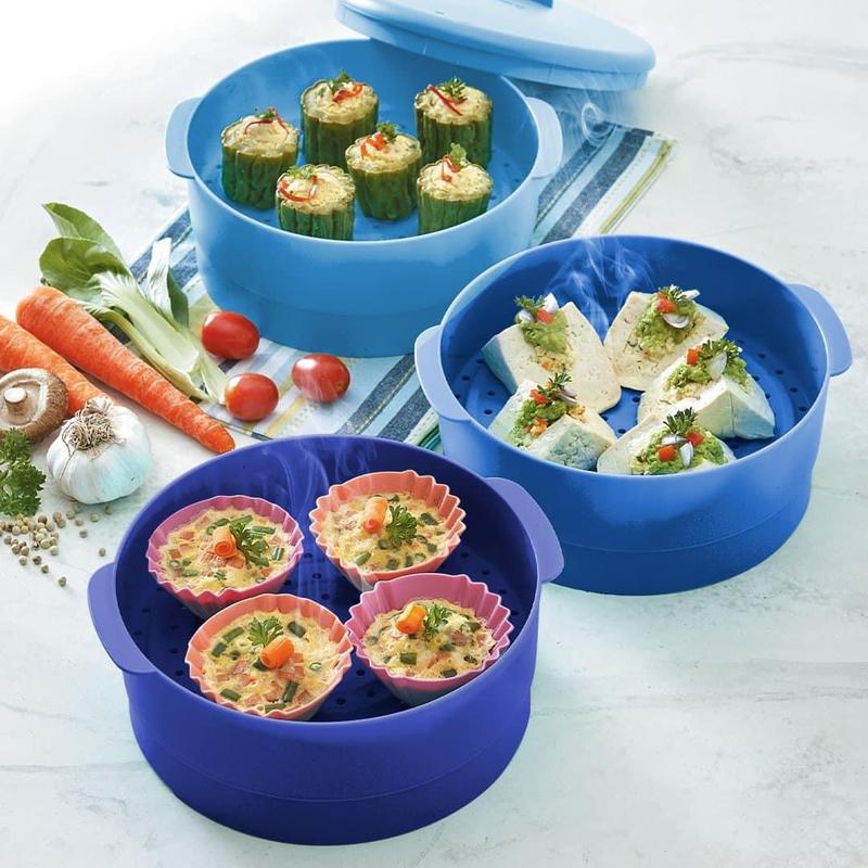 Xửng Hấp Nhựa Nguyên Sinh 3 Tầng Steam It Xanh Dương - Tupperware - Kín Khí - Kín Hơi - Nhanh Chín - An Toàn Sức Khỏe 1