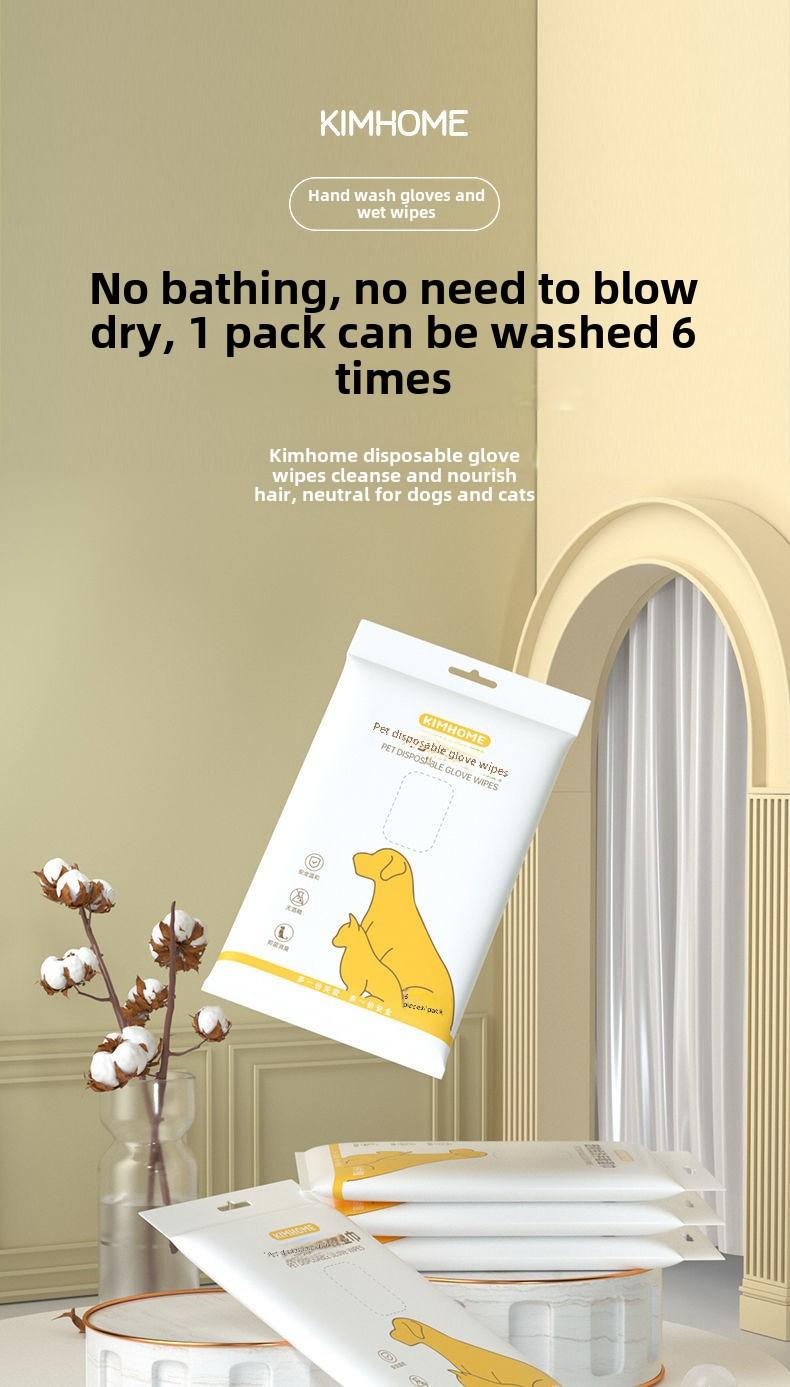 Product Introduction of [COD] Pet bath gloves, dog and cat sterilization and deodorization wet wipes, ready to use, anytime, anywhere, cat owners must, dog owners must, Pet Grooming Glove Wipes 2