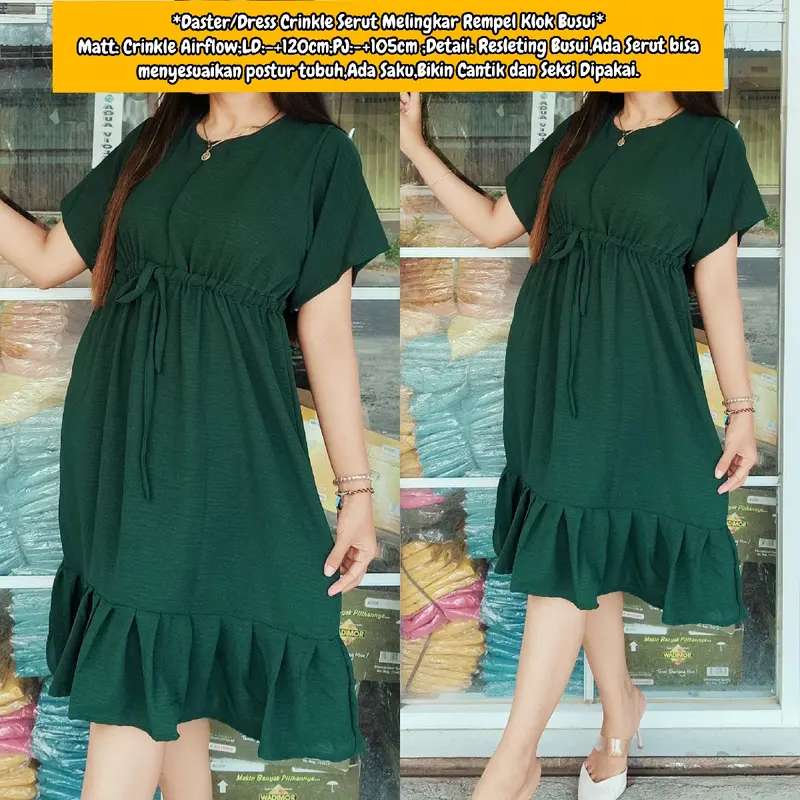 Daster Dress Crinkle Serut melingkar Rempel Klok Busui 5