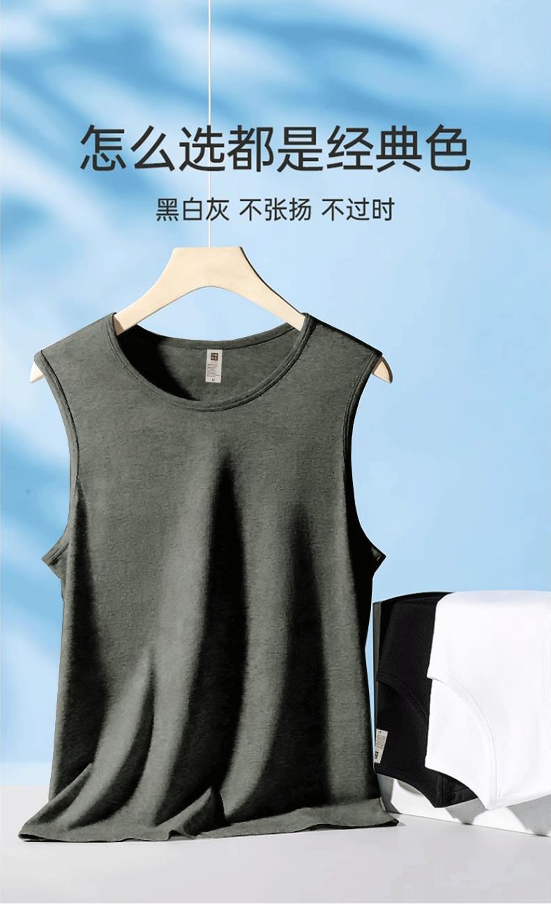 Product Introduction of Men's 230g Cotton Summer Sports Vest White Loose Round Neck Sleeveless T-Shirt Tank Top Wide Shoulder Cotton Undershirt 4