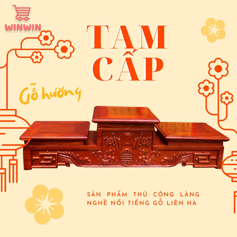Bục tam cấp gỗ, tam sơn kê bát hương trên ban thờ, sản xuất thủ công làng nghề đồ gỗ truyền thống Liên Hà Decor Decor Phòng Trang Trí Nhà 0