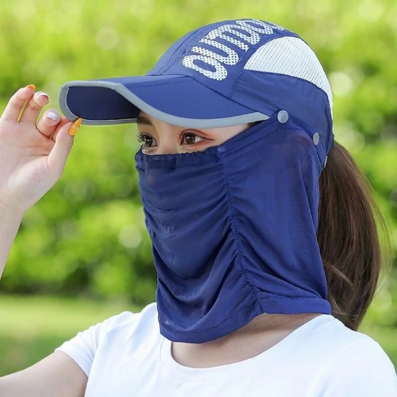 Mũ Chống Nắng Kèm Khẩu Trang Lưới Che Mặt Nón Chống Nắng Lưỡi Trai Gấp Gọn Phụ Kiện Đội Đầu