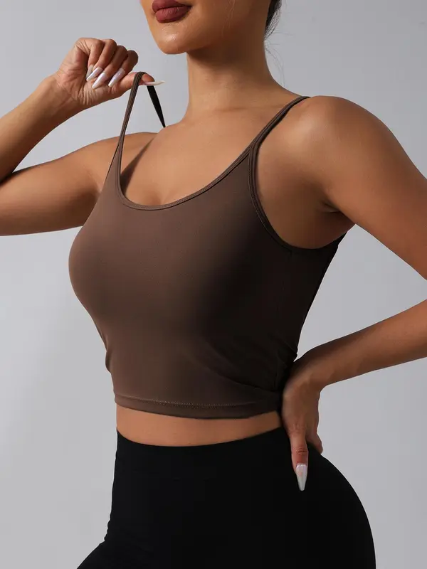 Women's Solid Sports Cami Top, Sports Plain Top, Ladies Sportswear for Indoor Outdoor Wear 2