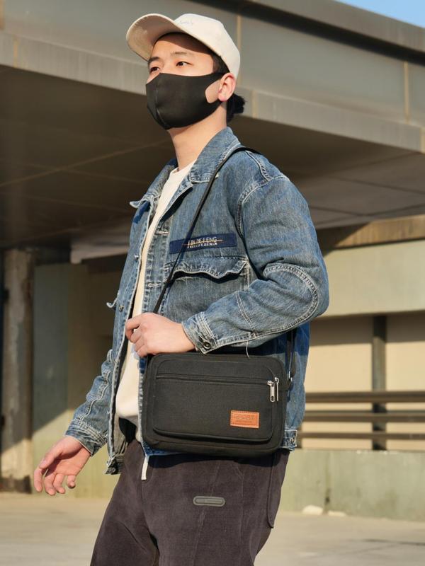 Men's Casual Solid Color Crossbody Bag, Fashionable Multi-layer Zipper Crossbody Bag for Daily Used, Casual Trendy Versatile High-quality Daily Commuting Bag 4