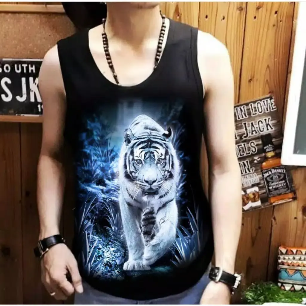 ShopAoi Singlet / Kaos tanpa lengan / Kaos Dalam / T-shirt Distro / Singlet Macan Asep Pria Murah Santai Hitam Motif