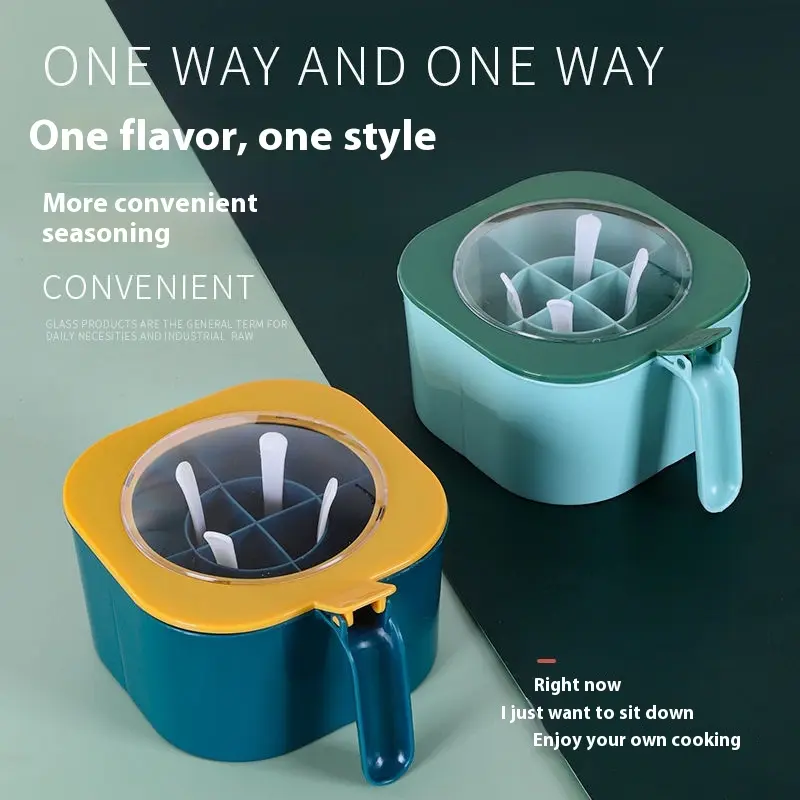 Kitchen Seasoning Box Four-Compartment with Lid Multi-Functional Household Kitchen Seasoning Box for Sugar, MSG, Salt, and Sugar Storage Utensils 3