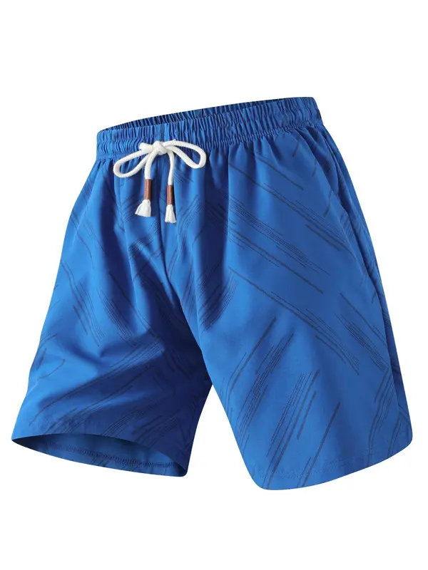 Men's Striped Print Drawstring Waist Gym Shorts, Breathable Comfortable Swim Shorts, Summer Swimwear for Men 4