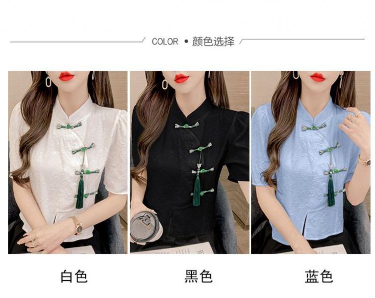 Product Introduction of Áo Sơ Mi Phong Cách Trung Quốc Hàng Mới Về, ngắn Tay Nữ, Bộ Sưu Tập Mùa Hè 2023, Thiết Kế Đẹp, Tay Phồng Độc Đáo Áo Có Nút Thắt Nút Trung Quốc Bất Đối Xứng 9