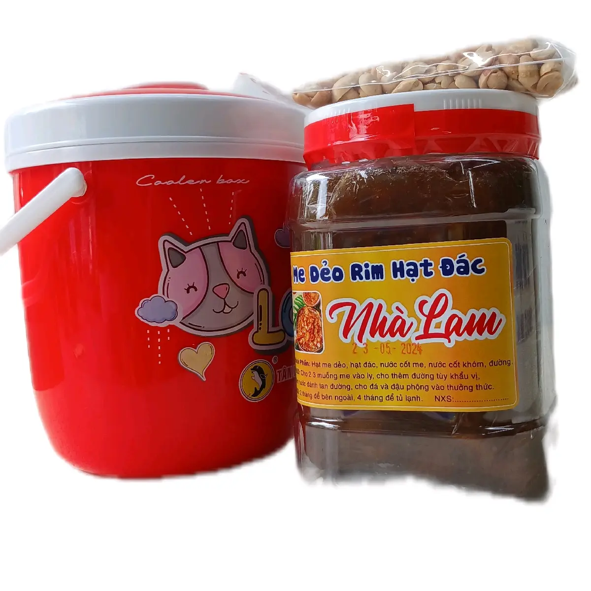 (tăng xô đá 1 lít hottrend và đậu phộng) một hộp 1kg me dẻo rim hạt đác