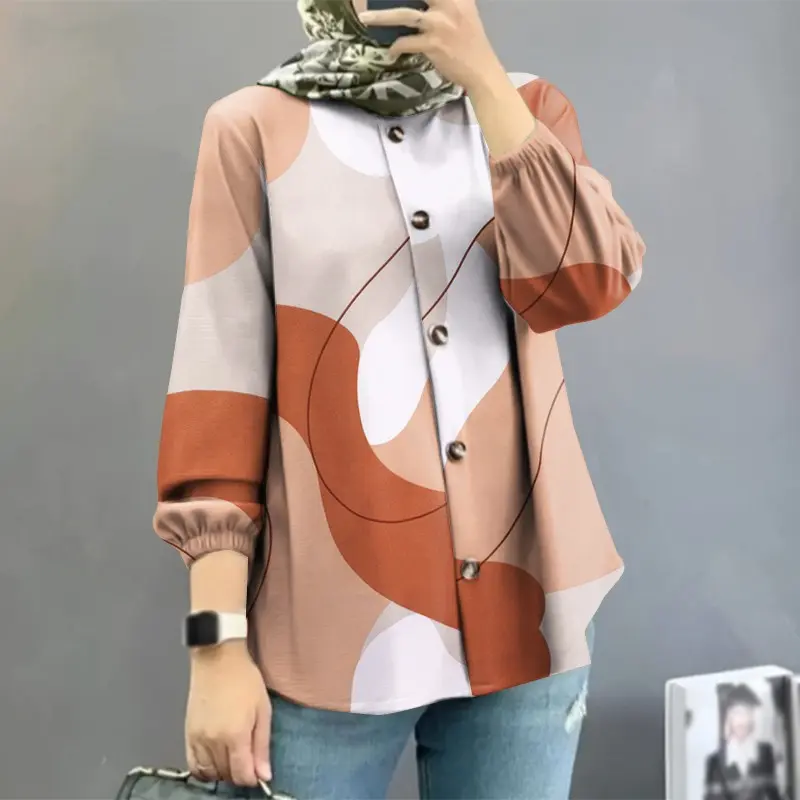 Autumn New Women's Shirt Casual Top Long Sleeve Lapel Print Shirt