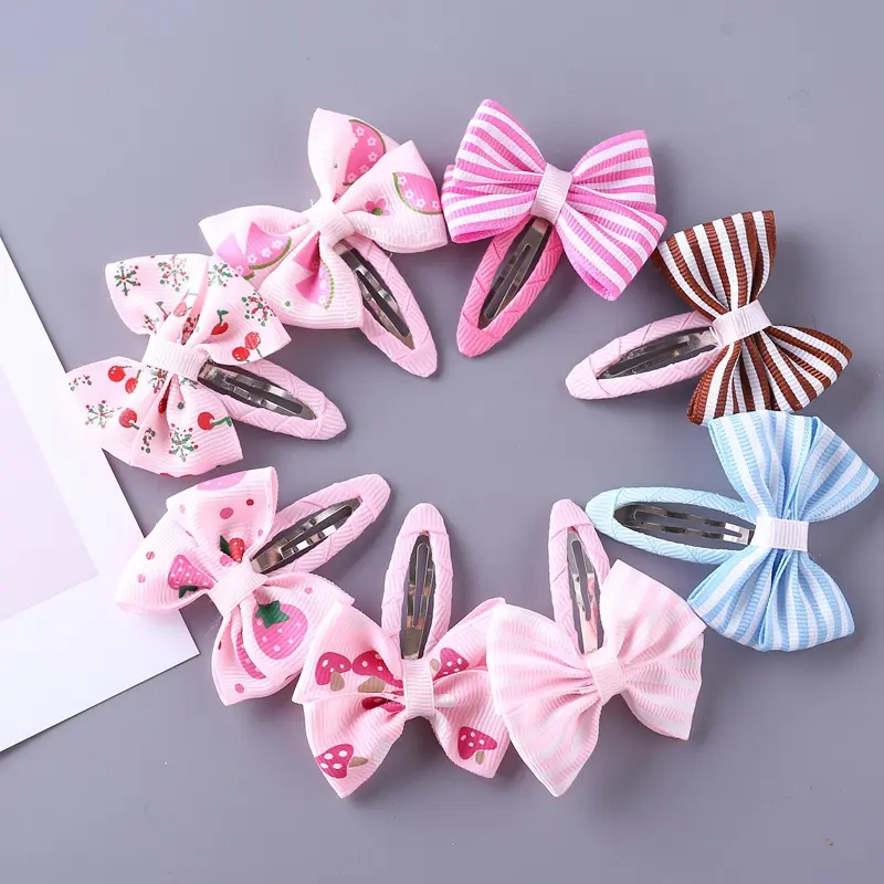 Kids printed stripe bow hair clips Korean style for girls