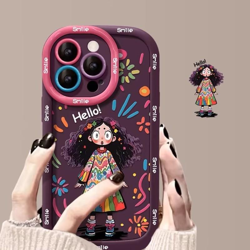 Cute Cartoon Girl Phone Case Compatible for iPhone 15 14 13 12 11 Pro Max X XR XS 8 7 Plus SE Colorful Soft Back Cover 2