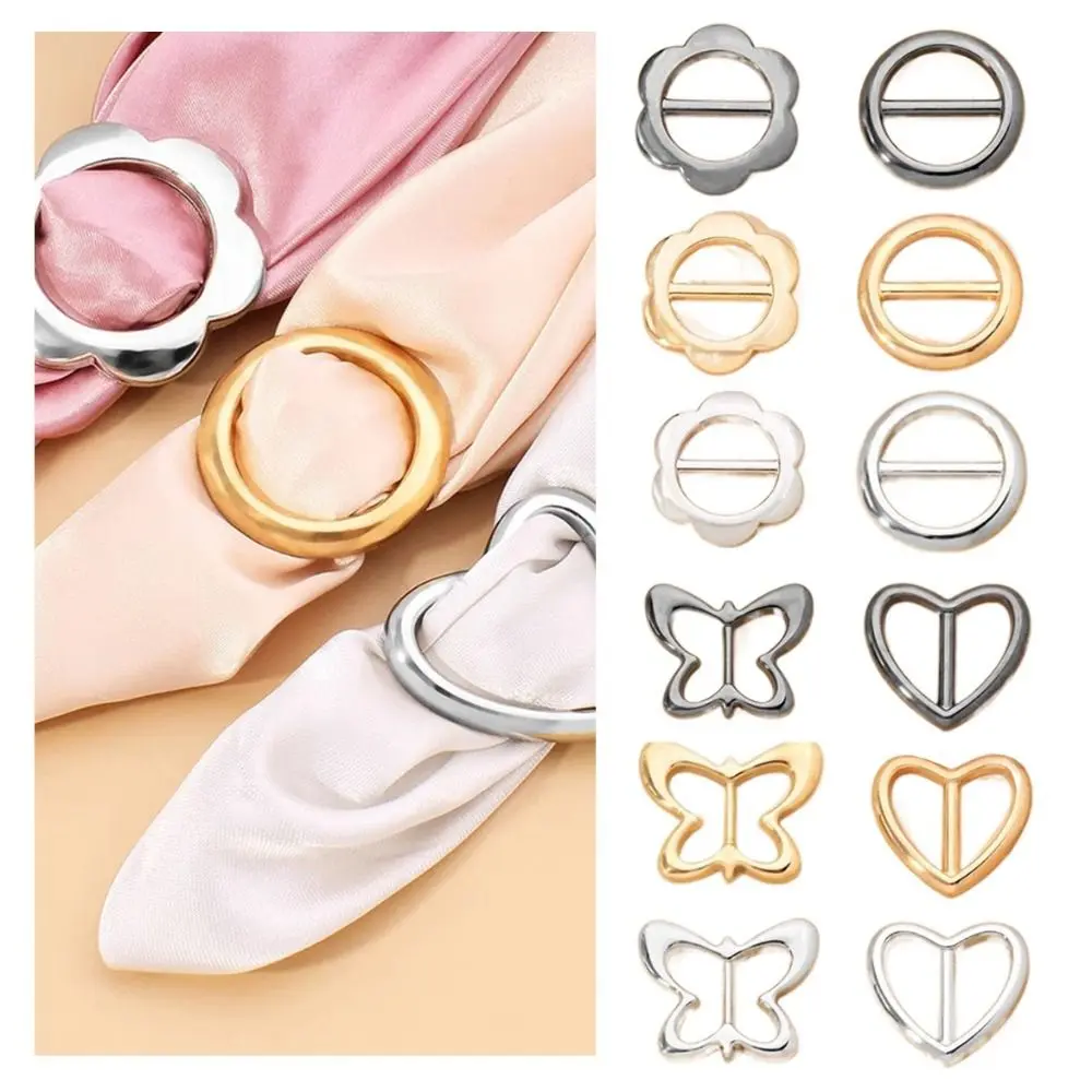 Exquisite Round Heart Clothing Corner Knotted Buckles Flower Butterfly Waist Adjustment Fixed Snap Scarf Buckle Alloy Women
