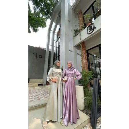 KALEYAA - Dress Silk Bahan Satin Velvet Gamis Terbaru Kondangan Pesta Bridesmaid Baju Lebaran Polos Muslim